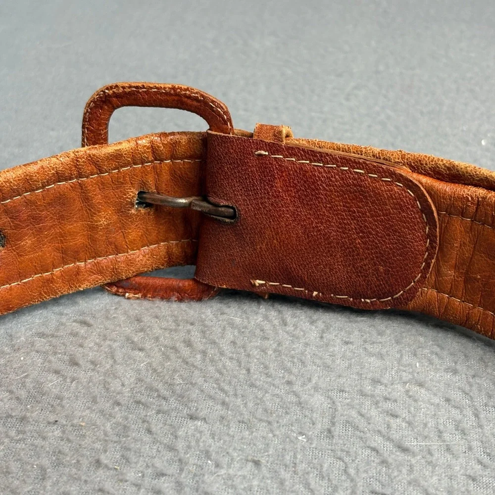 Vintage Southwestern Woven Textile Leather Belt Brown Boho Geometric 36 Inch